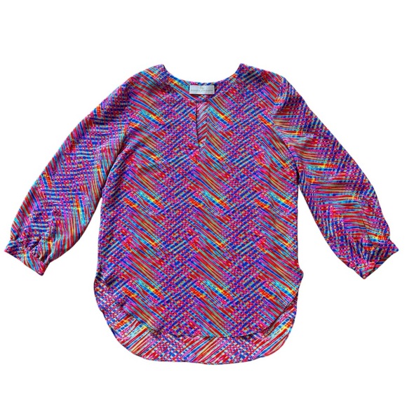 Amanda Uprichard Colorful Abstract Print Popover Silk Blouse Multicolor Medium - Picture 8 of 11